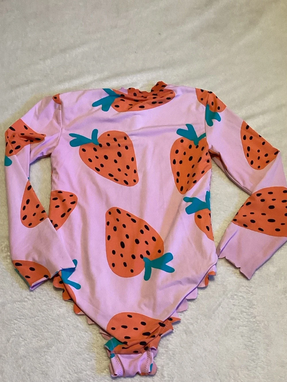 Stella McCartney Kids Pink Strawberry-Print Long Sleeve Swimsuit